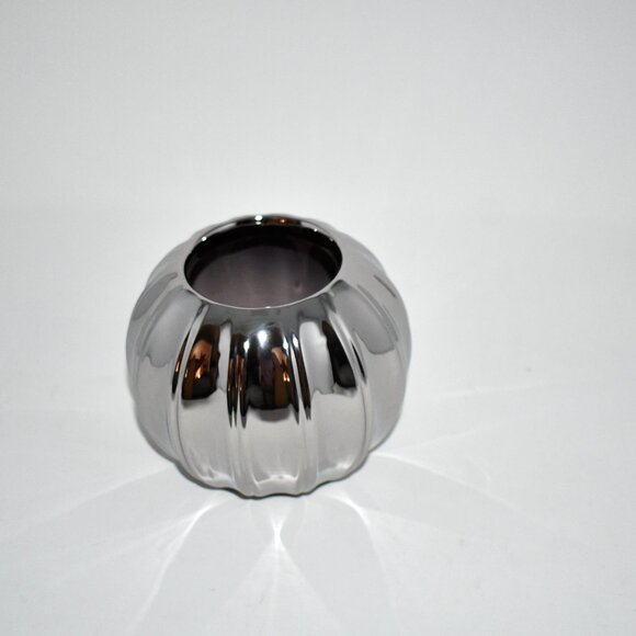 Halloween Pumpkin Ceramic Vase – Silvery, Decorative Flower Pot, Autumn Harvest - Picture 2 of 4